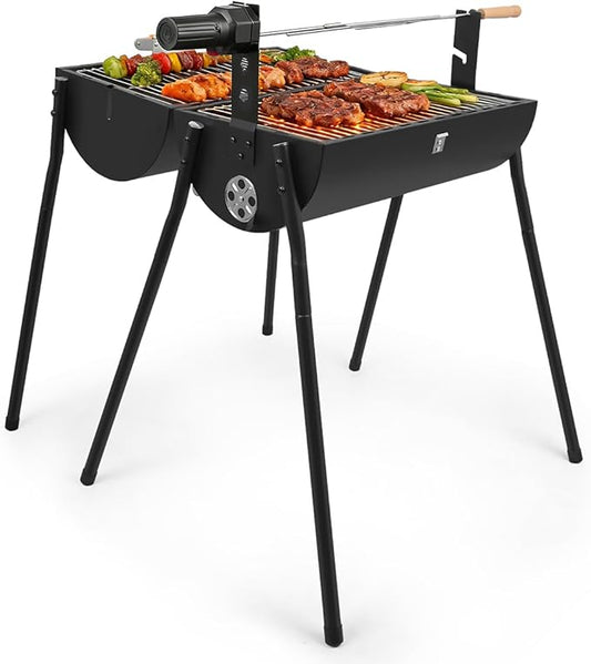 Double-sided Charcoal Grill with Thermometer, Portable Smoker Grill for Parties Backyard Patio and Camping