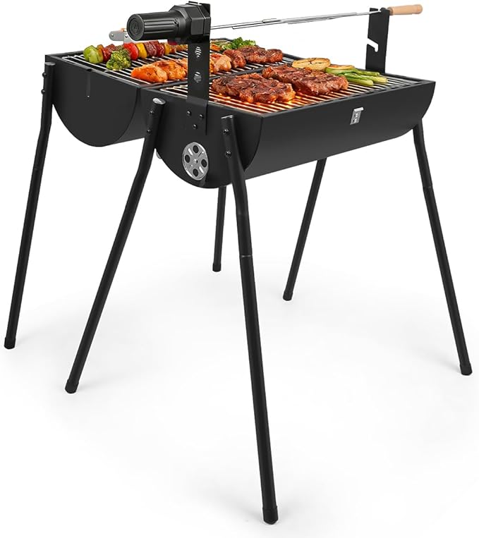 Premium Charcoal Grill with Electric Rotisserie Portable BBQ Grill for Outdoor Cooking, Perfect for Rotisserie Chicken, Roasts, Camping, Tailgating, and Backyard
