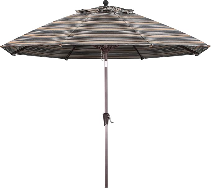ABCCANOPY OLEFIN® 5-Year No Fading 9FT Patio Umbrella(Black Gold Stripe) | Fade & UV Resistant Fabric,8 Fiberglass Ribs，Wind Vent，Crank Lift & Tilt,Outdoor Table Umbrella for Deck,Backyard,Yard