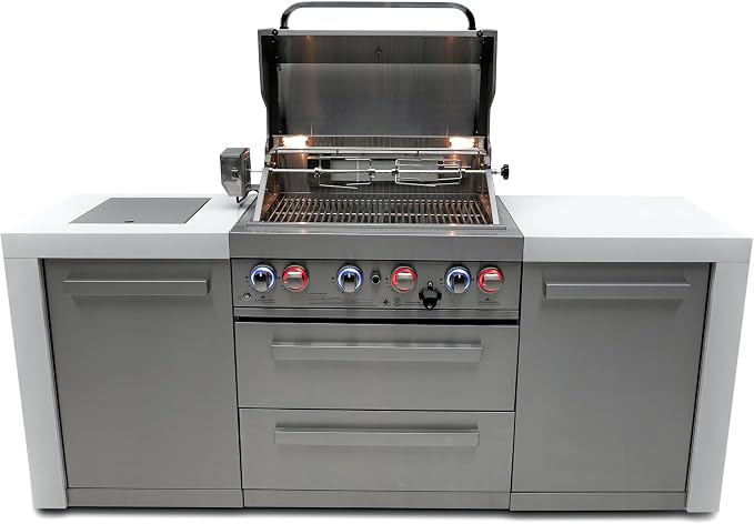 Mont Alpi 82-Inch Deluxe Stainless Steel Modular Outdoor Kitchen Island - 32" BBQ Grill | Side Burner | Flat Top Griddle | Pizza Peel Kit Included