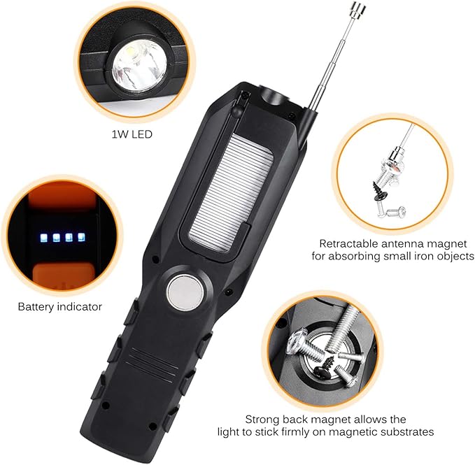 TOPINCN LED,Rechargeable,Work Light USB Adjustable COB Light Power LED Work Light BBQ Grill Accessories Magnetic Flashlight for Adults