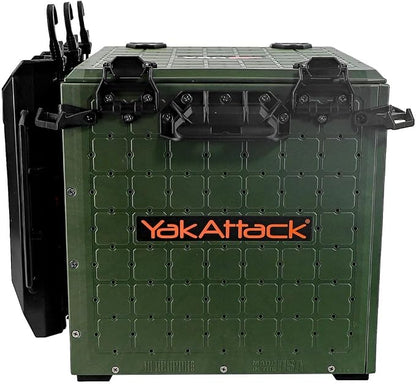 YakAttack BlackPak Pro Kayak Fishing Crate - Ranger Green | 13" x 13" Riggable Kayak Gear Storage System with Hinged Lid, GridLoc Mount Panels & 3 TetherTube Rod Holders | Lightweight Tankwell Crate