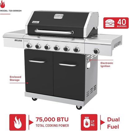 Nexgrill Deluxe 6-Burner Natural Gas Grill with Searing Side Burner and Griddle Insert, Stainless Steel Frame, 60,000 BTUs Output, BBQ Grill for Outdoor Gatherings - 730-0896GH