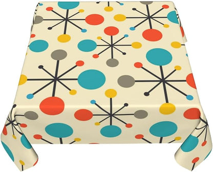 Mid Century Fifties Modern Atomic Retro Colors Tablecloth Washable Waterproof Yellow Table Cover for Kitchen Dining Room Picnic Party BBQ Wedding, Square 60" Table Cloth