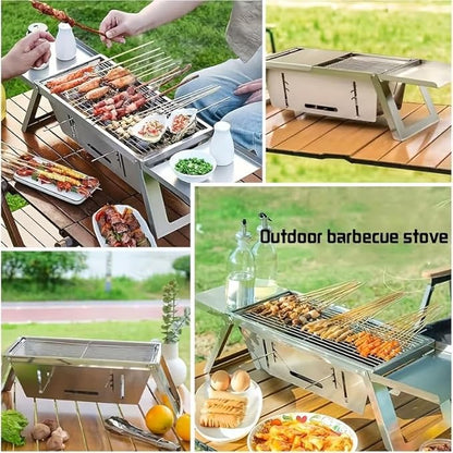 28x8.5inch Portable Charcoal BBQ Grill, mini foldable tabletop Barbecue,with Carry Bag&Gloves，for 1–3 People, Ideal for Garden, Beach, Picnic & Tabletop Use