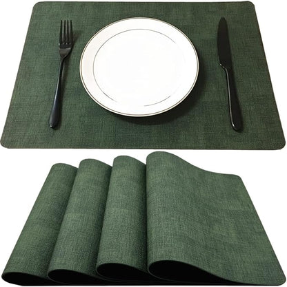 WAZAIGUR Waterproof Easy to Clean Heat Resistant Thick Faux Leather Washable Placemats Set of 4 Dark Green