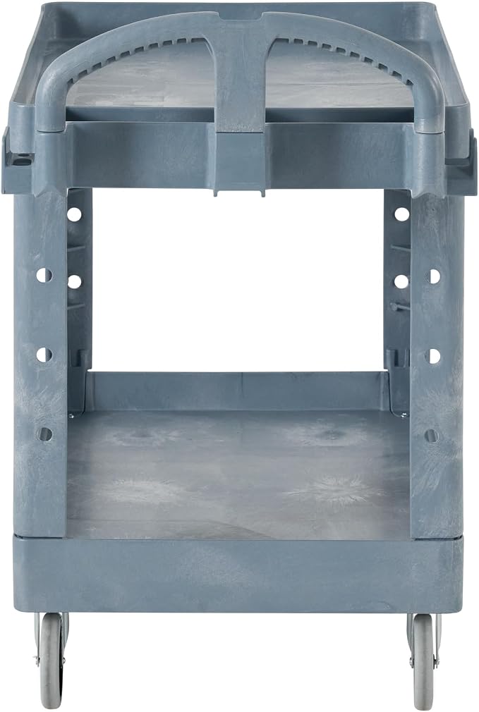Rubbermaid Commercial Products BRUTE Heavy Duty 2-Shelf Utility/Service Cart, Medium, Lipped Shelves, Ergonomic Handle, 500 lbs. Capacity, Gray, for Warehouse/Garage/Cleaning/Maintenance/Stadiums