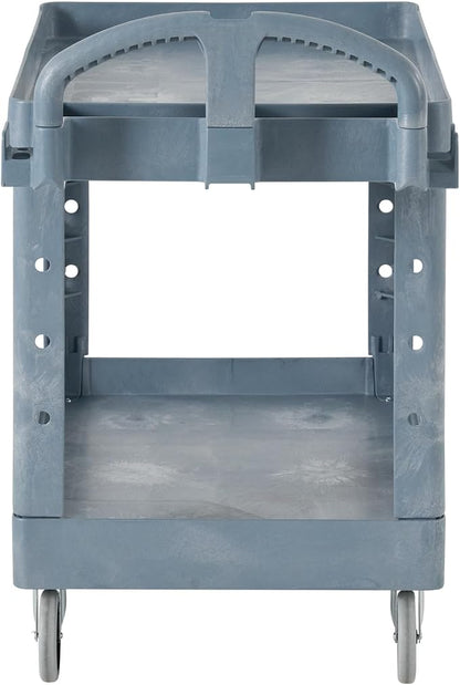 Rubbermaid Commercial Products BRUTE Heavy Duty 2-Shelf Utility/Service Cart, Medium, Lipped Shelves, Ergonomic Handle, 500 lbs. Capacity, Gray, for Warehouse/Garage/Cleaning/Maintenance/Stadiums
