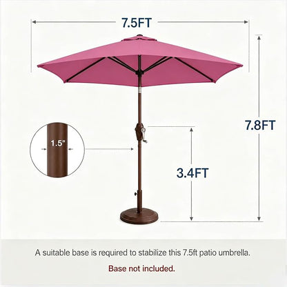 7.5ft Patio Umbrella, Outdoor Table Market Umbrella with Smooth Crank Lift, 6 Windproof Fiberglass Ribs, UPF50+ UV Protection for Deck, Pool, Garden and Backyard