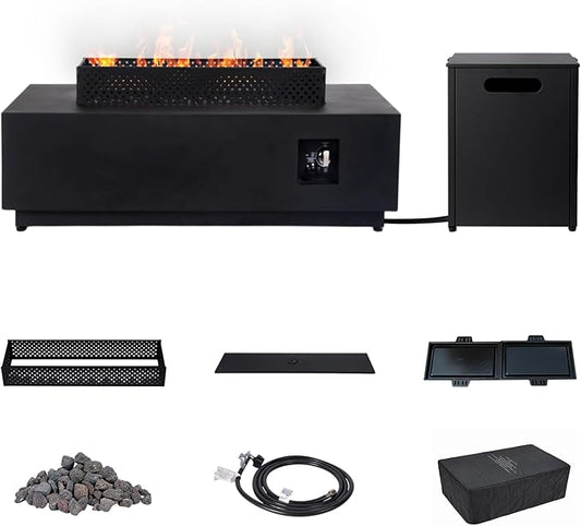 48-inch Fire Pit Table W Tank Table,CSA Certified,Propane Fire Pit W Lava Rocks,Wind Guard and Cover,Baking Pan,50000 BTU 3 in 1 Outdoor Heater for Deck Garden