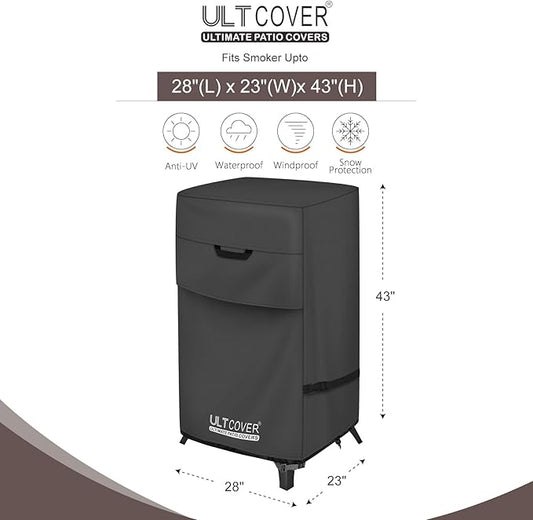 ULTCOVER Waterproof Vertical Electric Smoker Cover 40 inch for Most Square Gas Propane BBQ Smokers Size Upto 28W x 23D x 43H inch, Black
