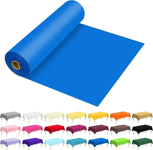 54 Inch X 100 Feet Plastic Table Cover Roll Premium Disposable Plastic Tablecloth for All Type/Shape Tables | Picnic, Party, Banquet, Birthdays, Weddings (Blue, 54 Inch X 100 Feet)