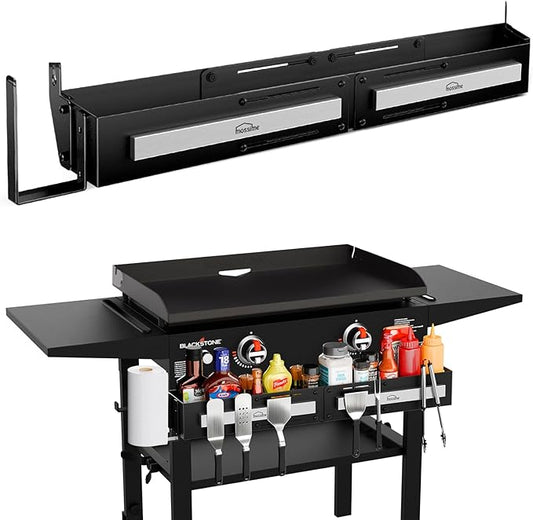 Front Griddle Caddy for Blackstone 28"/36" Griddles, Large Capacity Grill Accessories Organizer for Black Stone with Magnetic Tool Holder, Paper Towel Holder, BBQ Accessory Storage for Outdoor Grill