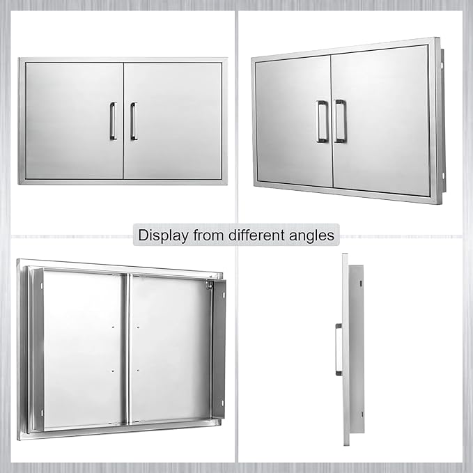Outdoor Kitchen Doors- 42" W x 21" H - Stainless Steel BBQ Double Access Door,Flush Mount for Outdoor Kitchen and BBQ Island