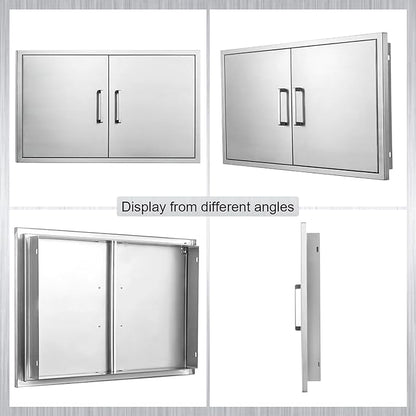Outdoor Kitchen Doors- 42" W x 21" H - Stainless Steel BBQ Double Access Door,Flush Mount for Outdoor Kitchen and BBQ Island