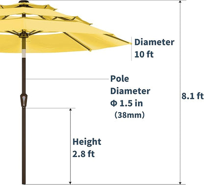 PatioKingdom 9ft 3-Tier Patio Market Umbrella with Crank/Tilt, Commercial Heavy Duty Wind Proof,Outdoor Table Umbrella with 8 Fiberglass Ribs,UPF50+ for Deck,Pool,Garden,Backyard (Yellow)
