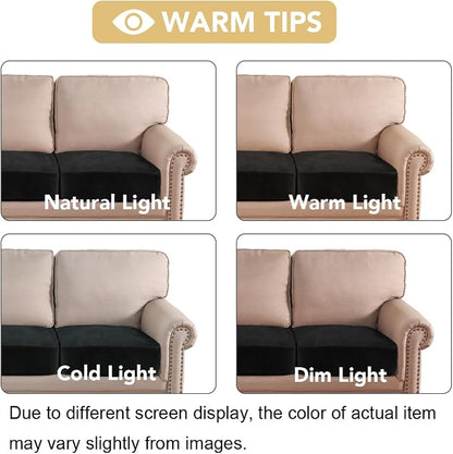 H.VERSAILTEX Velvet Stretch Couch Cushion Cover Plush Cushion Slipcover for Chair Loveseat Sofa Cushion Furniture Protector Seat Cushion Sofa Cover (2 Piece Large Sofa Cushion Covers, Black)