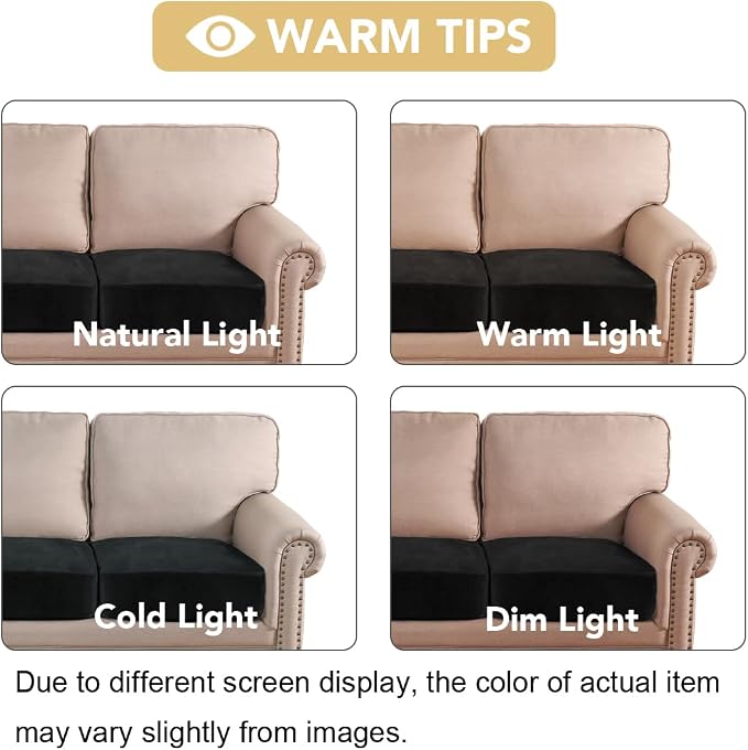 H.VERSAILTEX Velvet Stretch Couch Cushion Cover Plush Cushion Slipcover for Chair Loveseat Sofa Cushion Furniture Protector Seat Cushion Sofa Cover (3 Piece Sofa Cushion Covers, Black)
