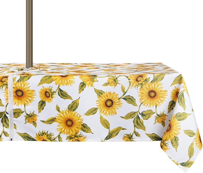 EHouseHome Outdoor Indoor 60x84 inch Rectangle Tablecloth with Umbrella Hole and Zipper, Waterproof Zippered Patio Table Cloths, Spring/Summer Table Covers for Backyard Circular Table/BBQs/Picnic
