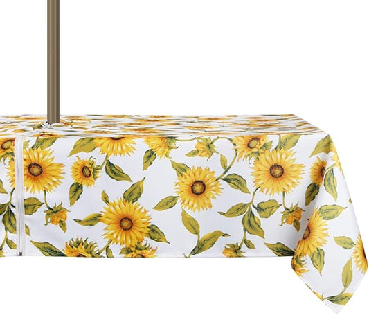 EHouseHome Outdoor Indoor 60x84 inch Rectangle Tablecloth with Umbrella Hole and Zipper, Waterproof Zippered Patio Table Cloths, Spring/Summer Table Covers for Backyard Circular Table/BBQs/Picnic