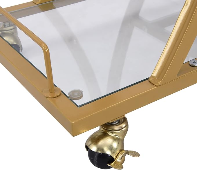 Gold Bar Carts with Glass Holders & Wine Rack,3 Tier Home Bar Serving Carts with Glass Shelves,Metal Rolling Bar Carts for The Home Kitchen, Party | With Wine Rack, Modern, Holder Rack, Easy Assembly, Sturdy