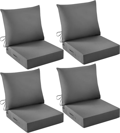 Outdoor Chair Cushions, 24 x 24 Inch Outdoor Cushion for Patio Furniture, Patio Chair Cushion, Waterproof & Fade Resistant Deep Patio Furniture Cushions Set with Handle and Ties, Dark Grey (Set of 4)