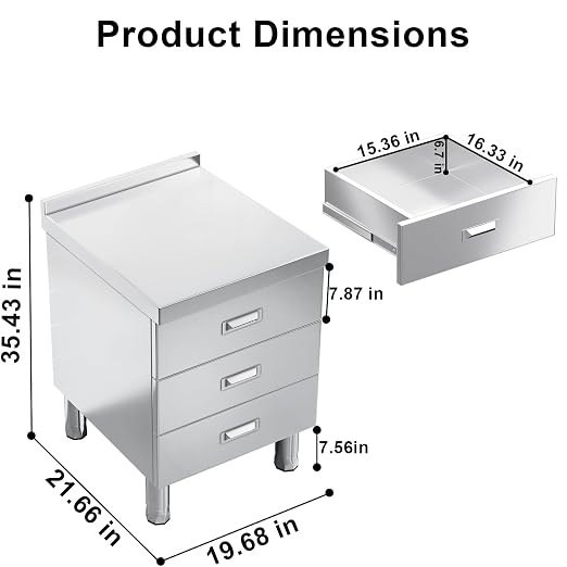 ZZV Stainless Steel Kitchen Cabinet Outdoor Kitchen Drawers with Handles Triple Access BBQ Drawers for Outdoor Garage Warehouse Restaurant, No Assembly Required, 21.66 x 19.68 x 35.43 in