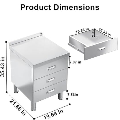 ZZV Stainless Steel Kitchen Cabinet Outdoor Kitchen Drawers with Handles Triple Access BBQ Drawers for Outdoor Garage Warehouse Restaurant, No Assembly Required, 21.66 x 19.68 x 35.43 in