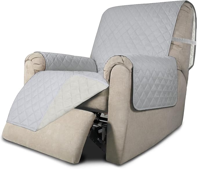 Easy-Going Recliner Chair Slipcover Reversible Sofa Cover Water Resistant Couch Cover Furniture Protector with Elastic Straps for Pets Dog (Recliner 22 inch, Light Gray/Ivory) | Machine Washable Slipcover For Dogs, Water Resistant Furniture Mat For Liv...