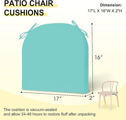 downluxe Outdoor Chair Cushions Set of 6 for Patio Furniture, Water-Resistant Patio Chair Cushions with Ties, High Density Foam Outdoor Seat Cushion, 17" X 16" X 2", Teal