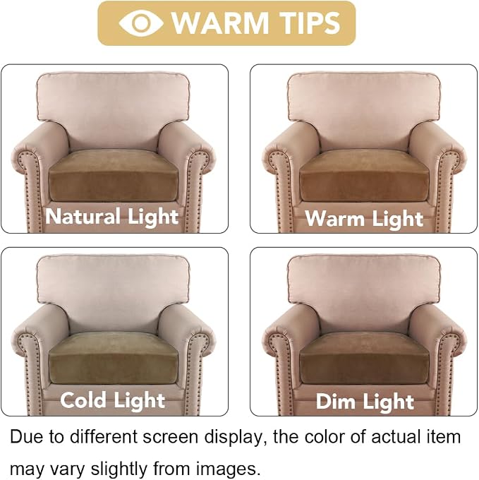 H.VERSAILTEX Velvet Stretch Couch Cushion Cover Plush Cushion Slipcover for Chair Cushion Furniture Protector Seat Cushion Sofa Cover (1 Piece Armchair Cushion Covers, Camel)