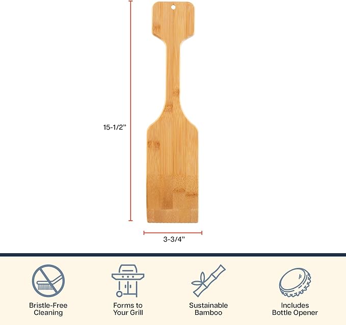 Totally Bamboo Grill Scraper with Bottle Opener – Bristle-Free Bamboo Wooden BBQ Scraper Tool for Outdoor Grill Cleaning – Ready for All Grates, Charcoal and Gas BBQs
