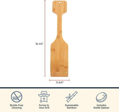 Totally Bamboo Grill Scraper with Bottle Opener – Bristle-Free Bamboo Wooden BBQ Scraper Tool for Outdoor Grill Cleaning – Ready for All Grates, Charcoal and Gas BBQs