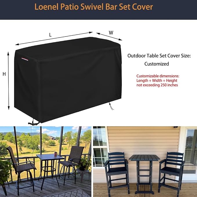 Outdoor Customized Bar Table Set Cover | Waterproof Patio Furniture Covers Outdoor Dining Table Cover for Bistro Tables & Chairs Set