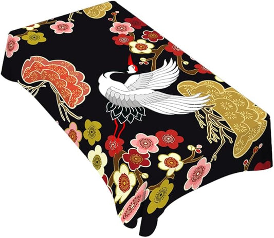 TKS MITLAN Japanese Crane Tablecloth 60x84 Inch Rectangular Asian Oriental Heron Bird Floral Branch Clouds Oblong Table Cloth Kitchen Table Decorations for Home Dinner Party