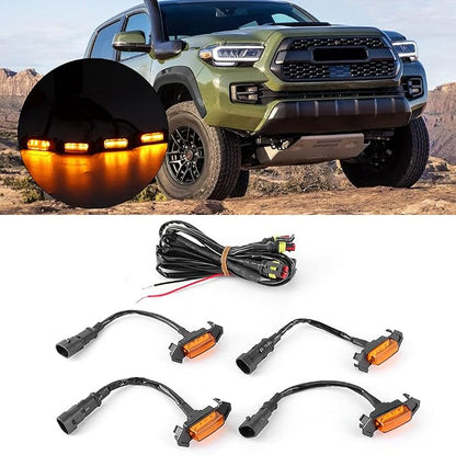 4PCS 12V Car LED Grille Light High Brightness Accessory ABS Material Black Lens White Light Yellow (Yellow Shell)