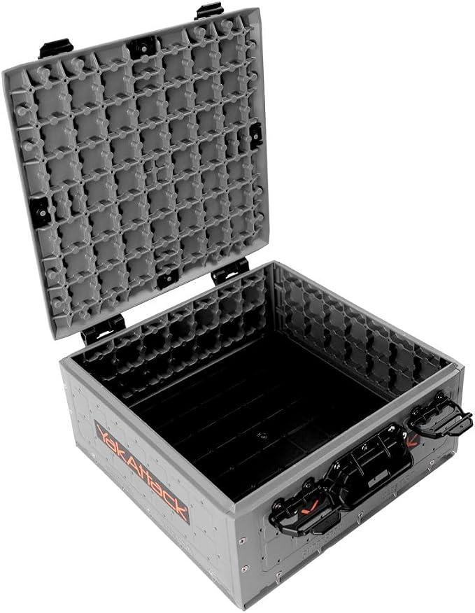 YakAttack ShortStak Solo Storage Box - Size & Color Options | Standalone Low-Profile Crate with Lid, Hinges & Latches | GridLoc Mounting Panels | Slider Feet for Under-Seat Use | Made in USA