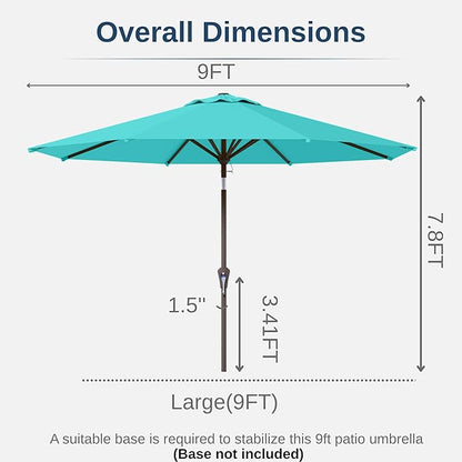 9ft Patio Umbrella with Push Button Tilt and Crank,Outdoor Market Table Umbrella UV Protection 8 Sturdy Ribs for Backyard,Garden,Pool,Deck(Peacock Blue)