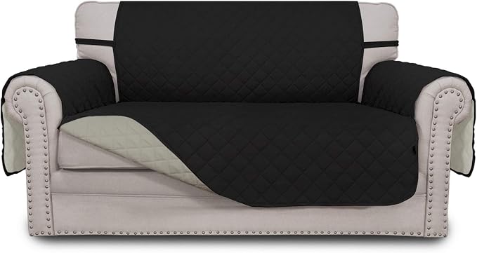 Easy-Going Reversible Couch Cover, 2 Cushion Sofa, Loveseat, Black/Beige | Machine Washable Slipcover For Dogs, Water Resistant Furniture Mat For Living Room, Non-Slip Sofa Cover, Pet Friendly