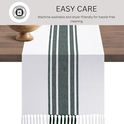 Table Runner 100% Cotton 14x72 Inch - Soft Durable Washable, for Parties Holidays Weddings Kitchen and Everyday Use - 72 Inches Long Farmhouse Rustic Table Runner Green