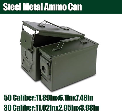 Steel Metal Ammo Can Case Set 30 cal and 50 Cal for Military Army Solid Holder Box for Long-Term Shotgun Rifle Nerf Gun Ammo Storage with Flip Top