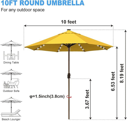 Eurmax USA 10-Year-Non-Fading 10FT Outdoor Patio Market Umbrella with LED Lights,UPF50+ UV Resistant,Heavy Duty Commercial Grade,Crank Lift Design,Windproof Vented Top for Garden,Pool,Sunflower Yellow
