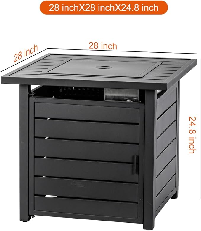 OutVue 28 inch Propane Fire Pit Table, Outdoor Gas Fire Pits with Lid & Lava Rock, 50000 BTU Firepit for Dinning, Party in Outside, Patio, Garden or Yard (Black)
