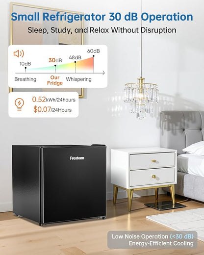 1.6 Cu Ft Mini Fridge with Freezer - 30dB Ultra Quiet Upright Freezer for Bedroom, Dorm & Office | Compact Fridge, Adjustable Thermostat, Reversible Door, ETL Certified