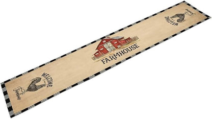 Farm Animals Table Runner, Rustic Farmhouse Cow Pig Rooster Watercolor Coffee Table Center Decor for Home Kitchen Dining Dinner Indoor Holiday Farmhouse Decor 13x60 Inch