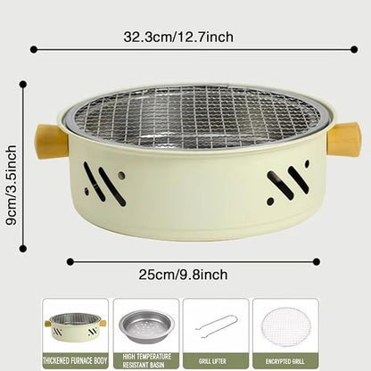 Portable charcoal grill, round tabletop small grill indoor outdoor dual-use, camping picnic garden beach party