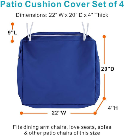 NettyPro Patio Chair Seat Cushion Covers Set 4, Waterproof Outdoor Furniture Cushion Slipcovers with Zipper and Tie, 22 x 20 x 4 Inch, Replacement Cover Only, Navy