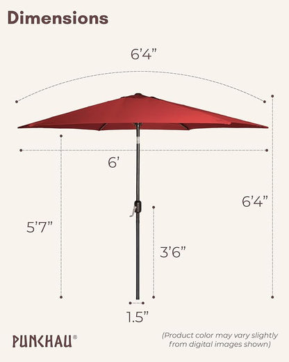 6 Ft Outdoor Patio Umbrella, Easy Open/Close Crank and Push Button Tilt Adjustment - Wine Red Burgundy Market Umbrellas