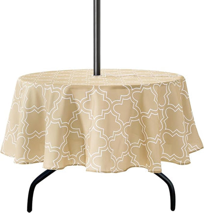 Lamberia 60" Round Patio Tablecloth with Umbrella Hole and Zipper, Waterproof Outdoor Table Cover for Patio, Backyard, BBQ, Picnic & Indoor Dining, Washable Polyester Circular Tablecloth