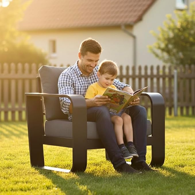 Oversized Aluminum Outdoor Furniture Set, Extra Large Patio Furniture Sofa Set 4.8” Widened Armrest & Ultra-Thick Cushions, 5 Pcs Modern Patio Sectional for Backyard, Porch, Graphite